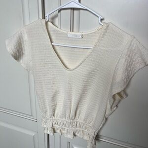 Lush Cream Textured V-Neck Blouse